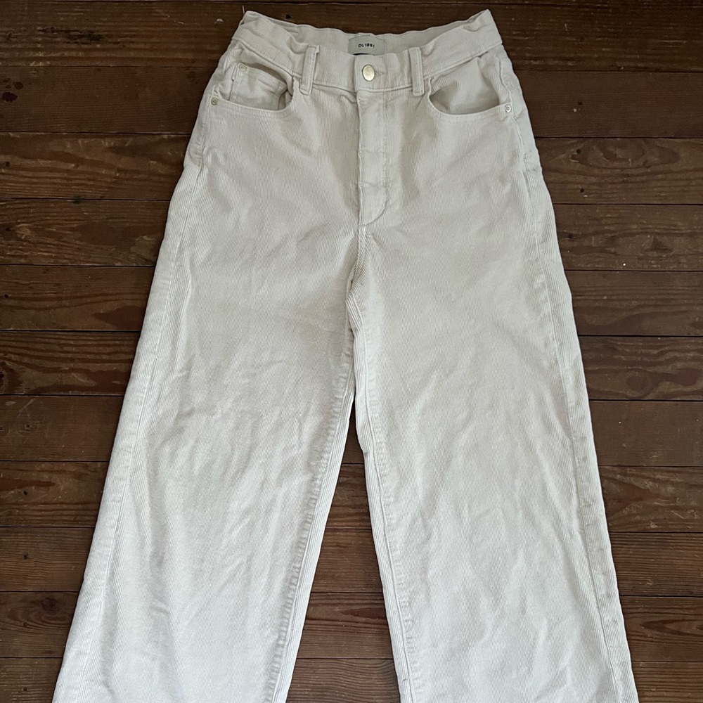 Anthropologie DL1961 Corduroy Hepburn High-Rise Wide Leg Pant Cream Manilla 27